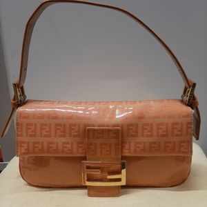 Vintage 2002 collection Peach/orange patent leather Fendi Zucca baguette